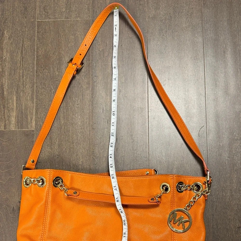 Michael Kors Orange Pebbled Leather Hobo Shoulder Bag Gold MK